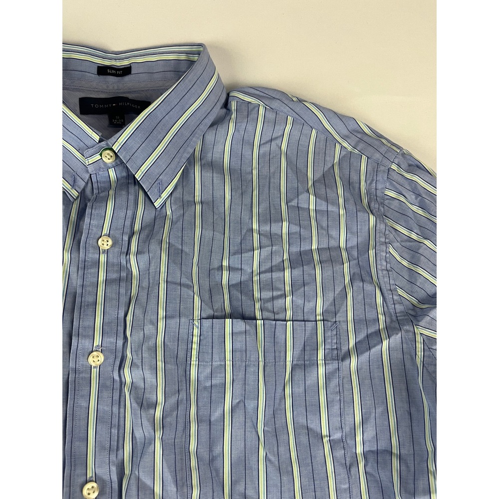 Tommy Hilfiger Men's Blue Striped Slim Fit Dress Shirt XXL‎